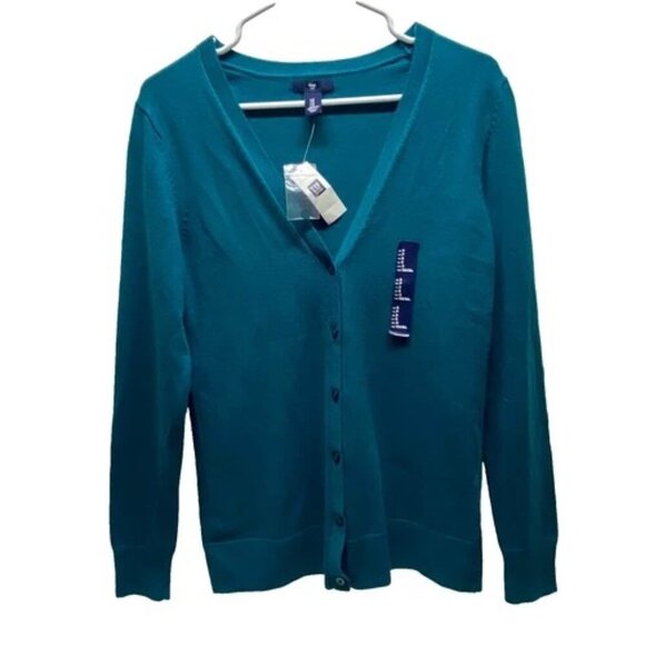 Gap Women's Cardigan Sweater Small Emerald Green Classic Fit Button Front NWT - Picture 1 of 9
